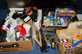 FIVE BOXES OF SUNDRY ITEMS etc, to include beer mats, pictures, books, badges, dvd's (railway)