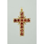 A 9CT GOLD GARNET CROSS PENDANT set with eleven circular garnets, 9ct hallmark for London 1978,