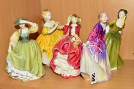 FIVE ROYAL DOULTON FIGURES, 'Sweet Anne' HN1496, 'The Last Waltz' HN2315, 'Top O'the Hill'