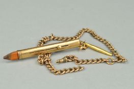 AN EARLY 20TH CENTURY PROPELLING PENCIL, stamped 'E B 9ct', together with a large bolt ring clasp