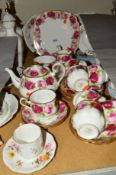 ROYAL ALBERT 'OLD ENGLISH ROSE' TEASET, to include cups, saucers, teapot, plates, milk and sugar,