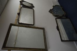 FIVE VARIOUS DISTRESSED WALL MIRRORS to include two Edwardian overmantle mirrors, gilt framed
