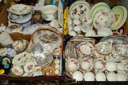 FOUR BOXES OF CERAMICS, SHELLS etc, to include early 19th Century teawares, Poole, Royal Crown