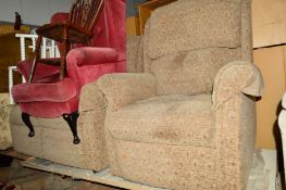 AN UPHOLSTERED TWO PIECE LOUNGE SUITE comprising of a two seater settee and an electric reclining