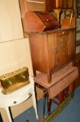 AN OAK SINGLE DOOR CABINET, a Victorian mahogany Pembroke table, a walnut pot cupboard, a painted