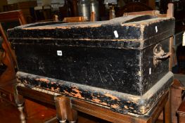A 20TH CENTURY PAINTED PINE TOOL CHEST with fitted drawers containing a saw