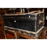 A 20TH CENTURY PAINTED PINE TOOL CHEST with fitted drawers containing a saw