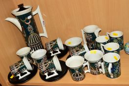 PORTMEIRION 'MAGIC CITY' COFFEE SET, to include coffee pot, eight cups, eight saucers and two side