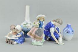 FIVE VARIOUS FIGURES AND VASES, to include Lladro 'Sweet Scent' No5221, two Bing & Grondahl figures,