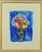 JOHN MYATT (1945) 'FLOWERS BY MOONLIGHT' painted in the style of Marc Chagall with copied