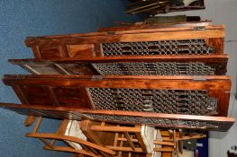 TWO HARDWOOD AND WROUGHT IRON DOUBLE FOLD SCREEN, width 120cm x height 184cm