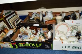 FIVE BOXES AND LOOSE CERAMICS, GLASS AND SUNDRY ITEMS, to include tea/dinner wares, Hummel figres,