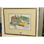 DAVID GENTLEMAN (BRITISH 1930) 'DAWLISH' a pen and watercolour sketch of a HS125 high speed train on