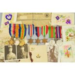 A FATHER AND SON FAMILY GROUP OF MEDALS, with paperwork etc, WWI 1914-15 Star trio, named to