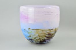ANTHONY STERN, a large contemporary Studio Art glass bowl, having a brown streaked lower half,