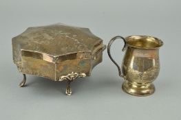 A GEORGE V SILVER DRESSING TABLE BOX, of concave hexagonal form, on four cabriole legs, Birmingham