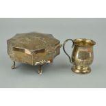 A GEORGE V SILVER DRESSING TABLE BOX, of concave hexagonal form, on four cabriole legs, Birmingham