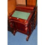 A REPRODUCTION MAHOGANY DAVENPORT with various drawers