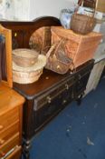 AN OAK MIRROR BACK SIDEBOARD with two long drawers, width 173cm x depth 48cm x height 141cm