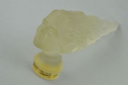 A LALIQUE STYLE MOULDED AND FROSTED GLASS CAR MASCOT, 'Victoire' modelled as head of a woman,