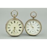 TWO SILVER OPEN POCKET WATCHES