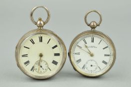 TWO SILVER OPEN POCKET WATCHES