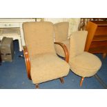 A BENTWOOD BANANA RECLINING ARMCHAIR, with re-upholstered oatmeal upholstery,