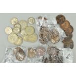 A BAG OF 20TH CENTURY UK COINS, with some silver