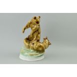 ZSOLNAY, HUNGARY PORCELAIN FIGURE GROUP depicting bears fighting, height 29cm