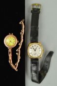 TWO EARLY 20TH CENTURY 9CT GOLD WATCHES, the first with a circular head, Roman numerals and