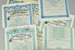 A SELECTION OF 1908-1910 BRAZIL GOVERNMENT BONDS FOR THE BRAZIL RAILWAY COMPANY