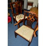 A GEORGIAN OAK HEPPLEWHITE STYLE CARVER CHAIRS, together with a similar mahogany chair (2)