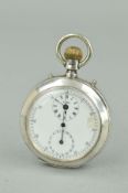 A SILVER CHRONOGRAPH POCKET WATCH, number 20636, Birmingham 1893, movement inscribed 'Patented Aug