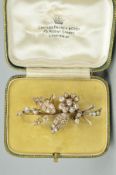 AN OLD EUROPEAN FLORAL AND FOLIATE DESIGN DIAMOND SPRAY BROOCH, measuring approximately 57mm in