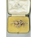 AN OLD EUROPEAN FLORAL AND FOLIATE DESIGN DIAMOND SPRAY BROOCH, measuring approximately 57mm in