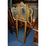 A MODERN GILT FRAMED TRIPLE DRESSING MIRROR and a rectangular mirror (2)