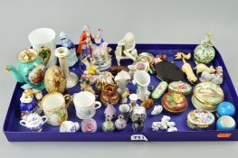A TRAY OF VARIOUS MINIATURE ORNAMENTS, BOXES, etc, to include Royal Worcester, Coalport, Herend,