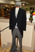 MOSS BROS, CONVENT GARDEN TAILCOAT, TROUSERS AND WAISTCOAT, together with a Rowans grey top hat