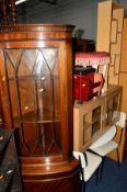 A MODERN TWO DOOR TV CABINET, modern corner cupboard, upholstered ottoman, etc (6)