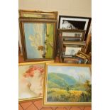 A QUANTITY OF PICTURES AND PRINTS, etc, to include contemporary oil on canvas landscape scene, a