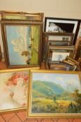 A QUANTITY OF PICTURES AND PRINTS, etc, to include contemporary oil on canvas landscape scene, a