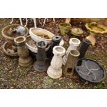 A QUANTITY OF VARIOUS PLASTIC WATER FEATURES SHAPED LIKE BIRD BATHS (sd)