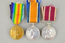 A WWI GEO V MERITORIOUS SERVICE MEDAL, British War and Victory medal trio named to 87458 Sjt J.