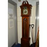 A REPRODUCTION MAHOGANY LONGCASE CLOCK, the brass dial with Roman numerals and marked ECS