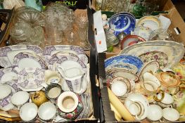 FOUR BOXES OF ASSORTED CERAMICS, GLASS ETC, to include Allertons 'Valencia' teawares, an Old