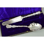 AN EARLY 20TH CENTURY CASED SET OF TWO SILVER PLATED DESSERT SERVICES, the spoon handle with