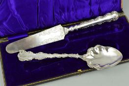 AN EARLY 20TH CENTURY CASED SET OF TWO SILVER PLATED DESSERT SERVICES, the spoon handle with