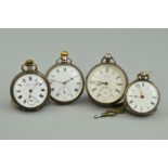 FOUR POCKET WATCHES, including two with hallmarked silver cases, Chester 1885 and 1889, another