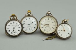 FOUR POCKET WATCHES, including two with hallmarked silver cases, Chester 1885 and 1889, another