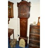 A GEORGE III OAK LONGCASE CLOCK, the painted dial with seperate eight day movement and a bag of